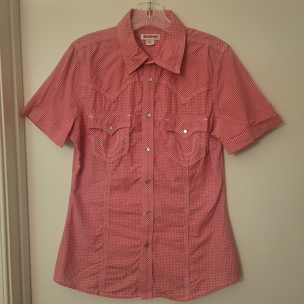 True Religion Red Checkered Button-down Shirt, Size M